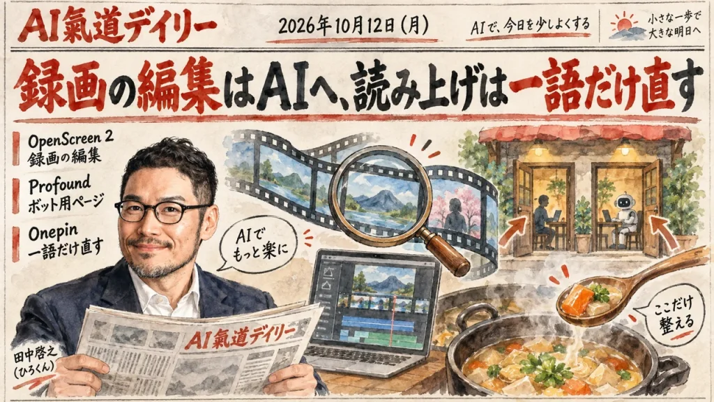 2026年10月12日のAIニュースをまとめた新聞風アイキャッチとひろくん