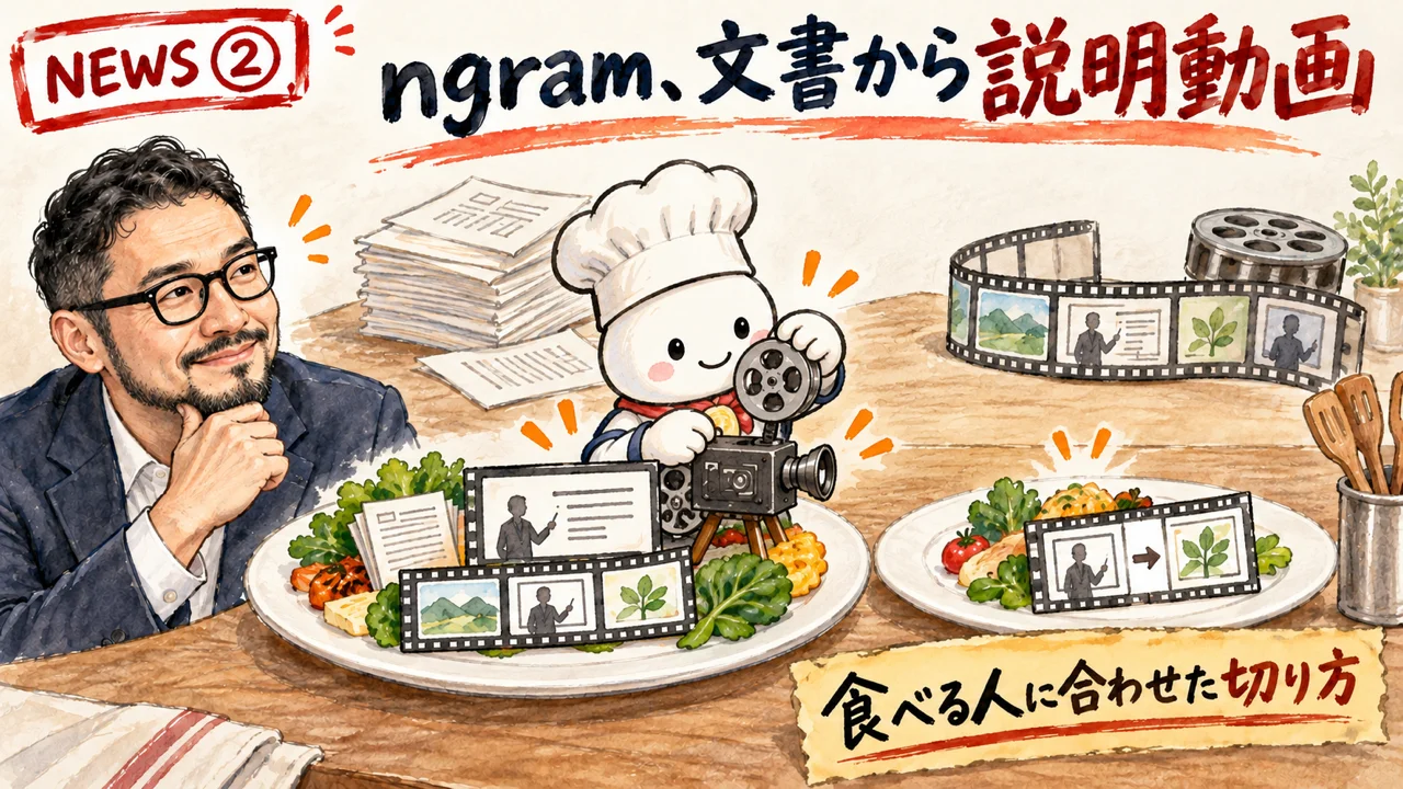 文書や録画を入力し、対象読者に合わせて説明動画を作る流れの図