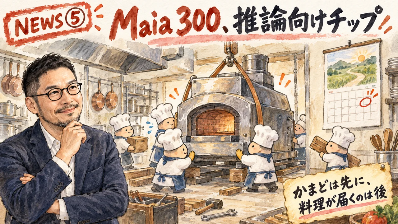 Maia 300の推論向け設計と、2027年の本番展開予定を示す図