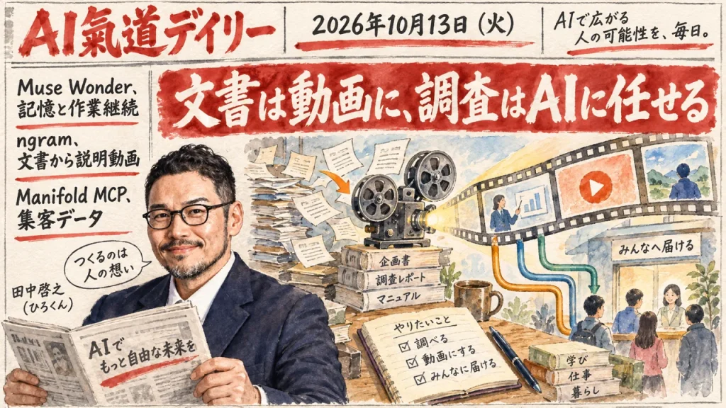 2026年10月13日のAIニュースをまとめた新聞風アイキャッチとひろくん