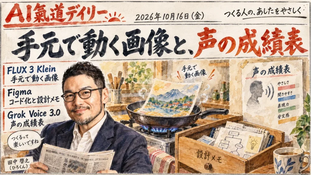 2026年10月16日のAIニュースをまとめた新聞風アイキャッチとひろくん