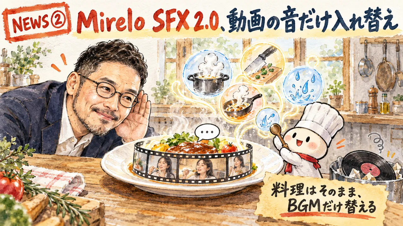 動画のセリフを残し音楽と効果音を入れ替える流れの図