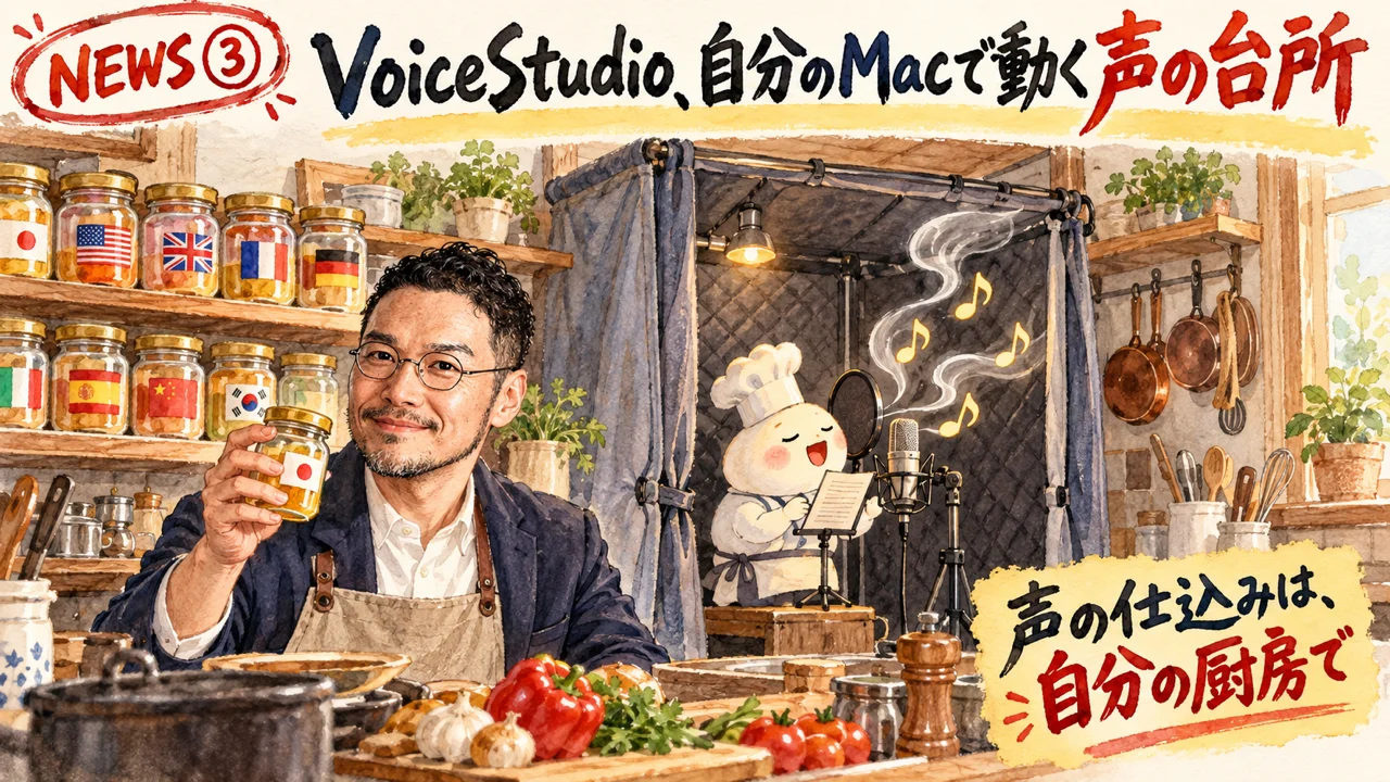 手元のパソコンで声のクローンと動画ダビングが動く図