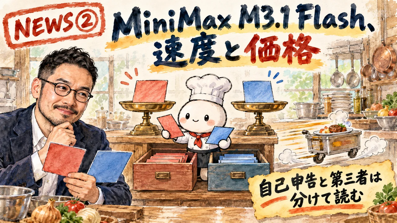 MiniMaxとArtificial Analysisの数字を分けた図解
