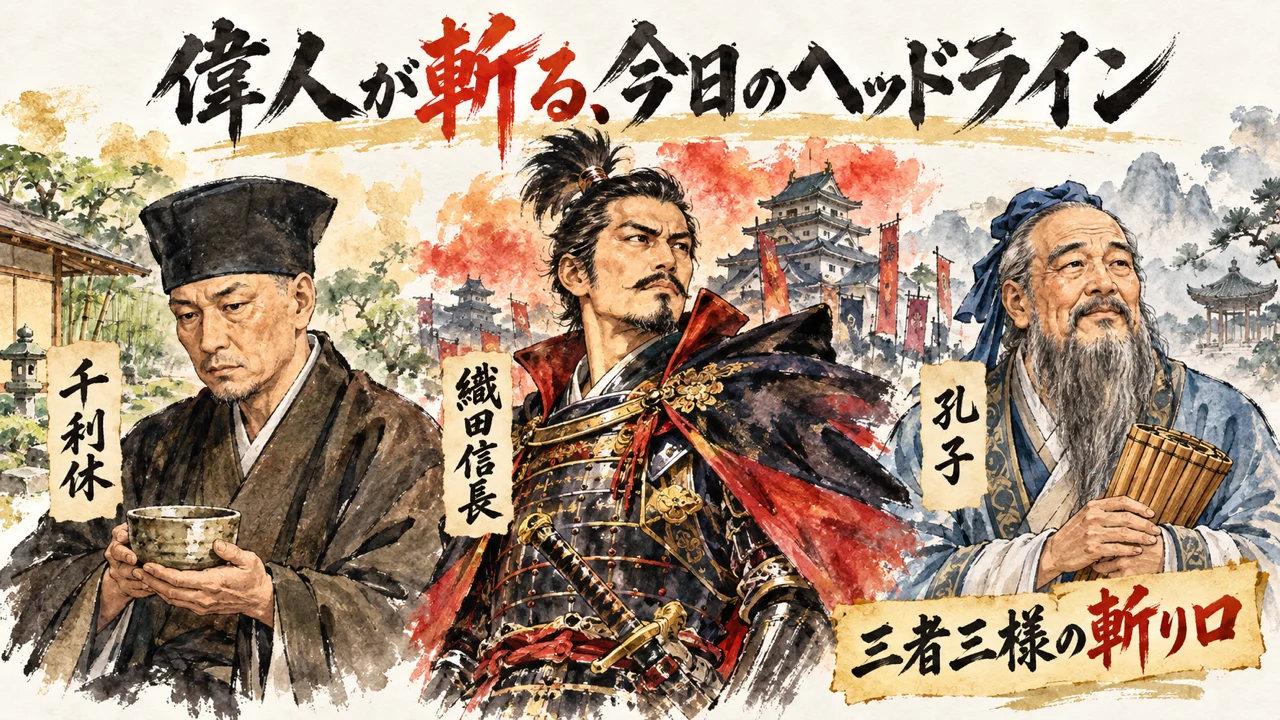 千利休・織田信長・孔子が今日のヘッドラインを語るグラレコ