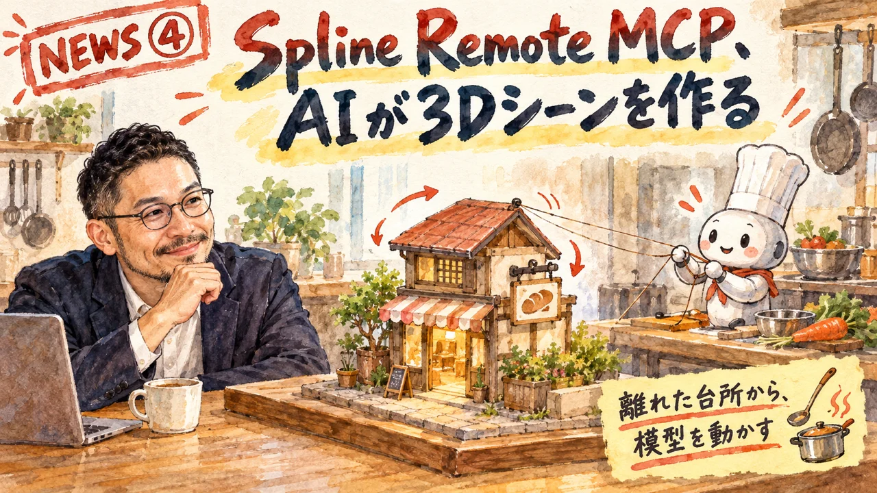 AIアシスタントがSplineの3Dシーンを作る図