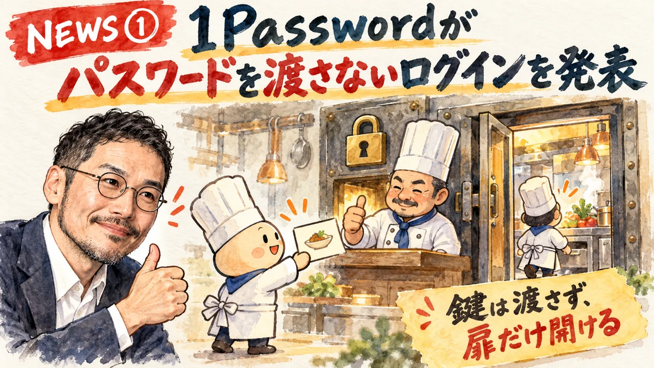 人が承認し1Passwordが入力する流れの図解