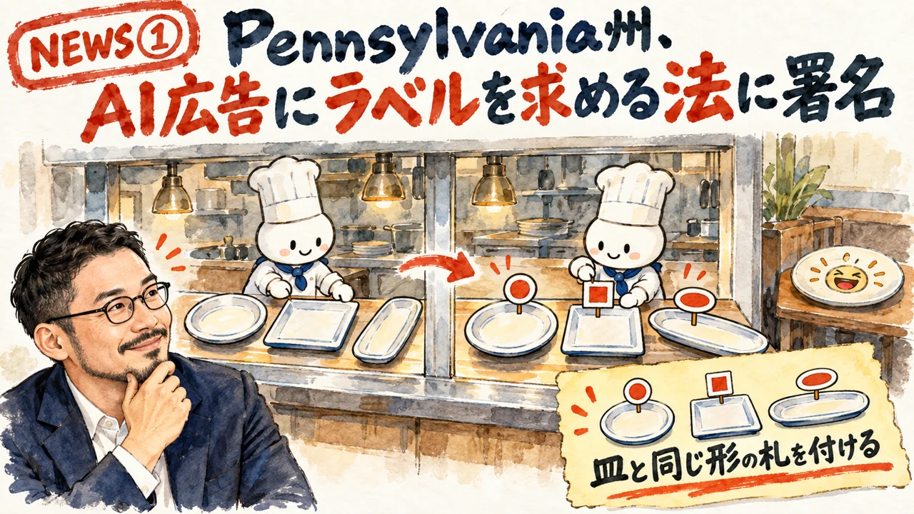Pennsylvania州のAI広告ラベル法を説明する図解