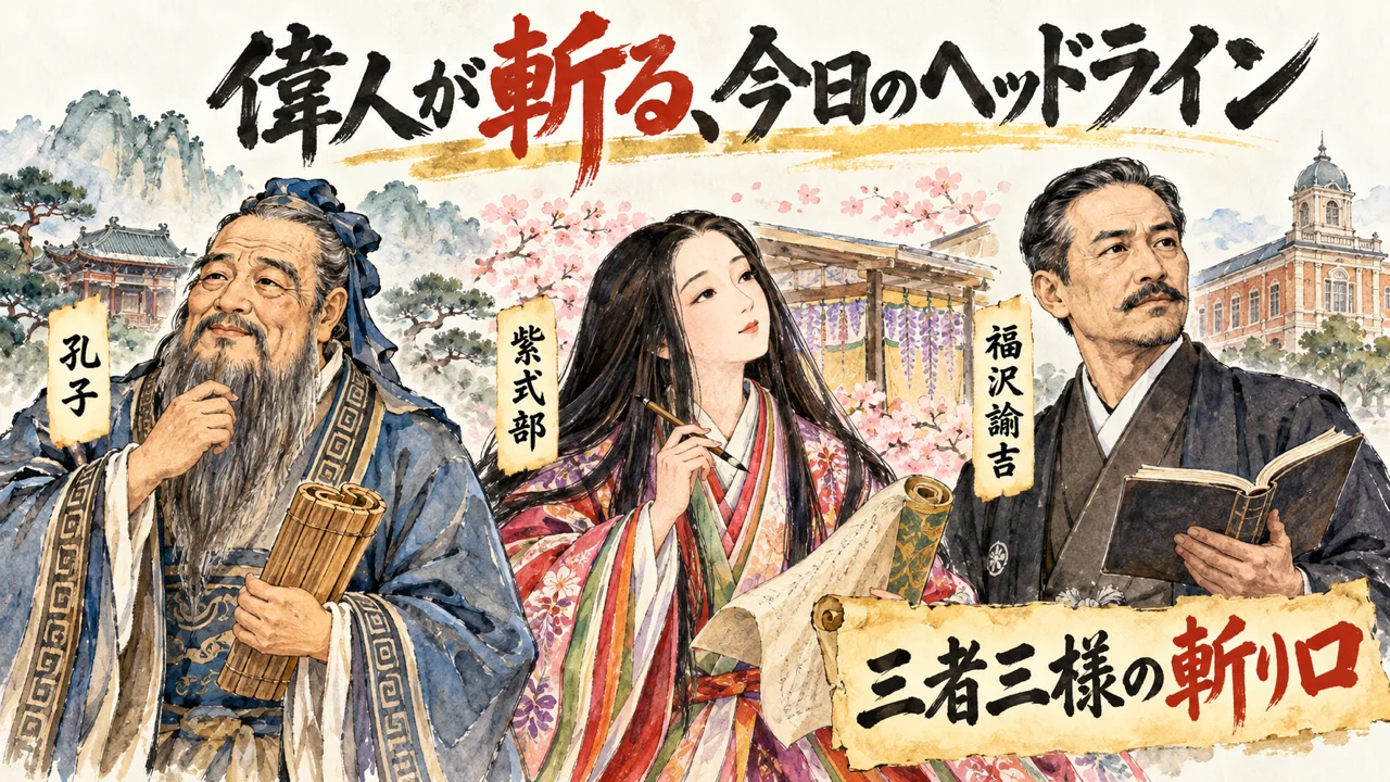 孔子・紫式部・福沢諭吉が今日のヘッドラインを語るグラレコ