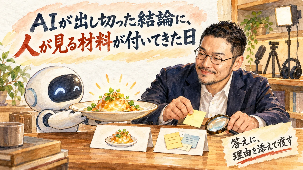 AIが出し切った結論に人が見る材料が付くひろくんコラム図解