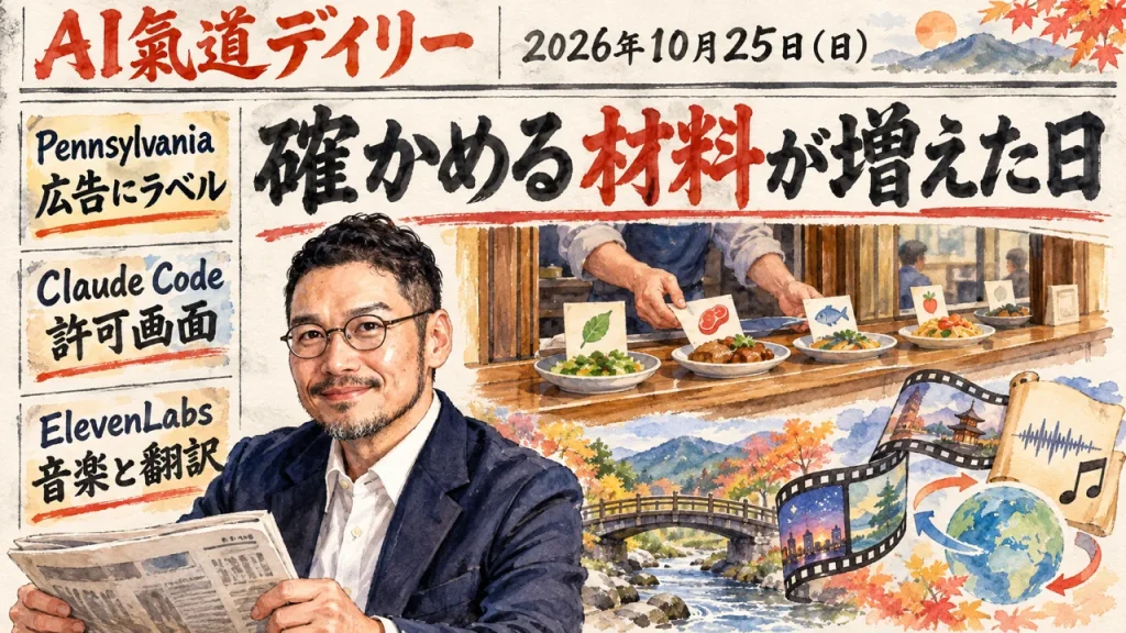 2026年10月25日のAIニュースをまとめた新聞風アイキャッチとひろくん