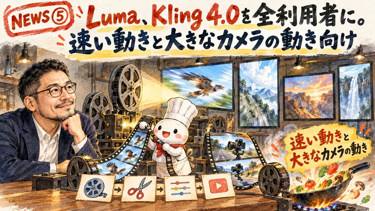 Luma上でKling 4.0を選んでショットを作る流れの図解