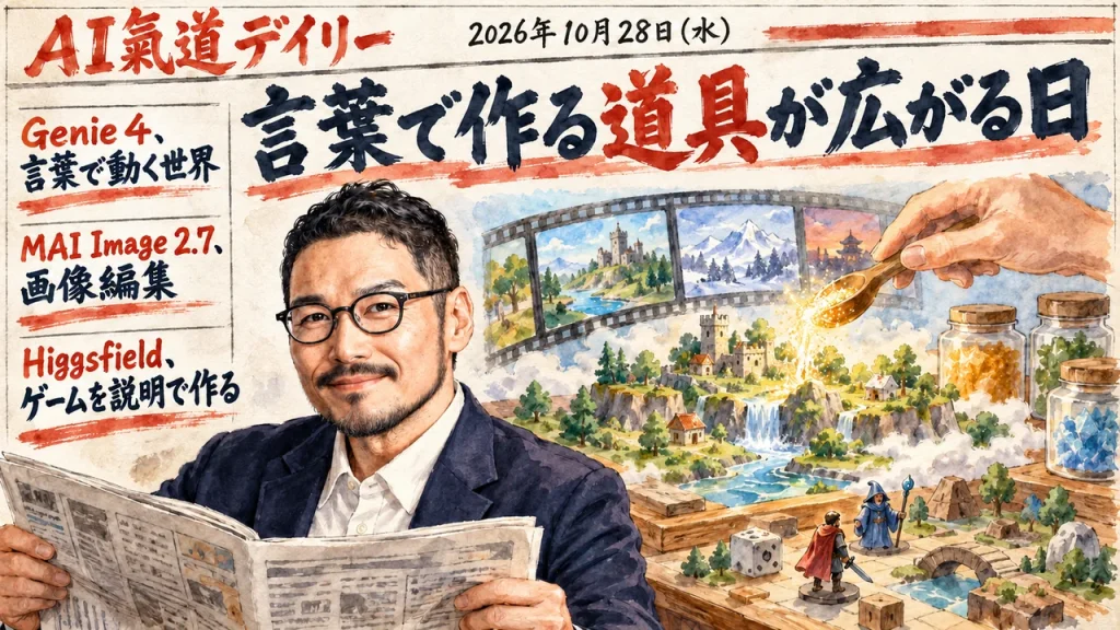 2026年10月28日のAIニュースをまとめた新聞風アイキャッチとひろくん