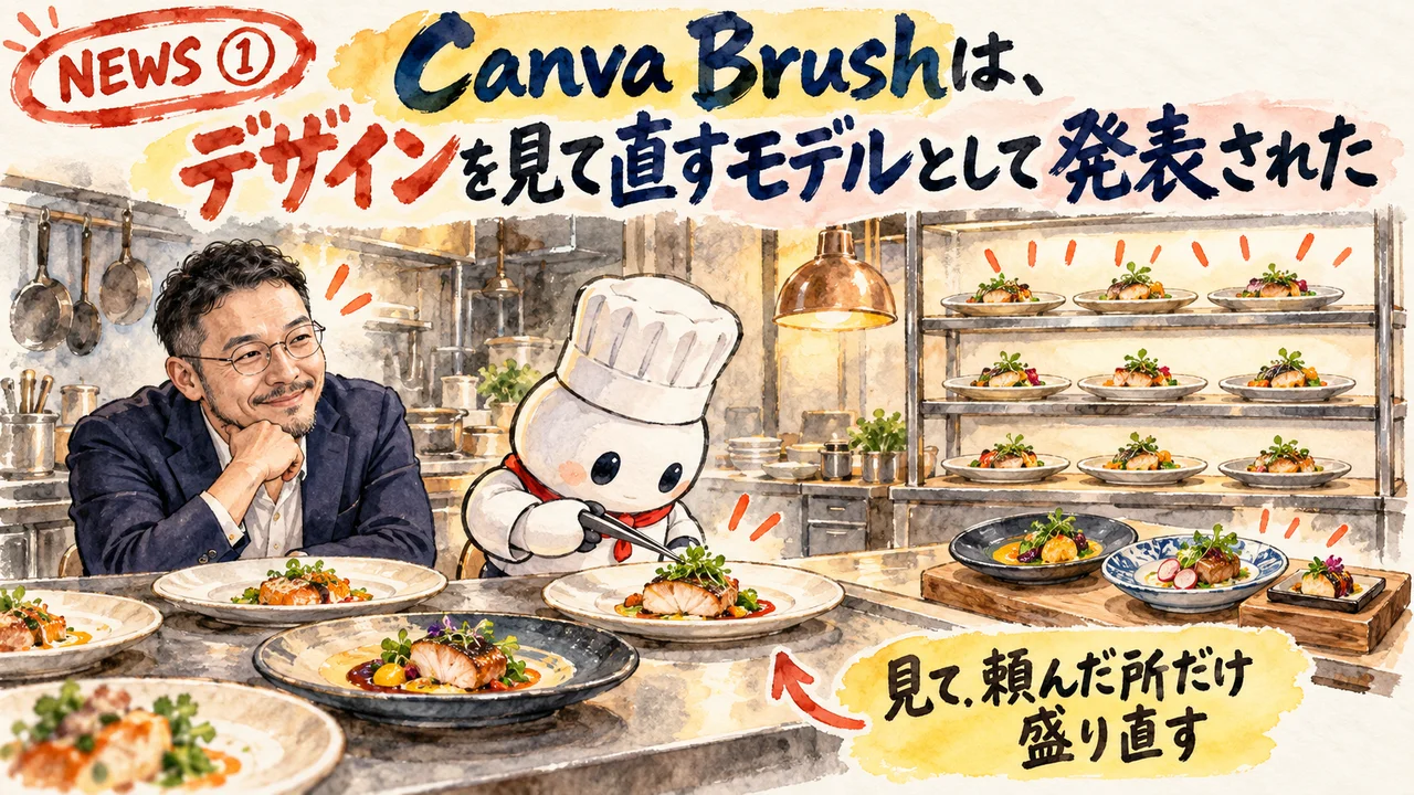 Canva Brushがデザインを見て直す様子を描いた図解