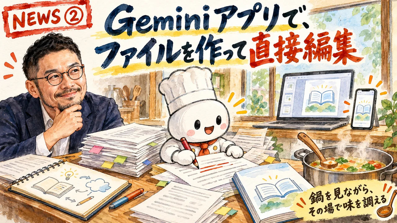 Geminiアプリでファイルを編集する図解