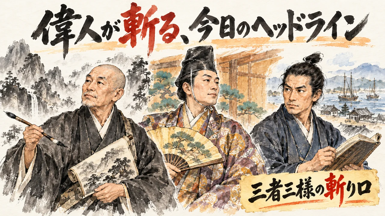雪舟・世阿弥・吉田松陰が今日のヘッドラインを語るグラレコ