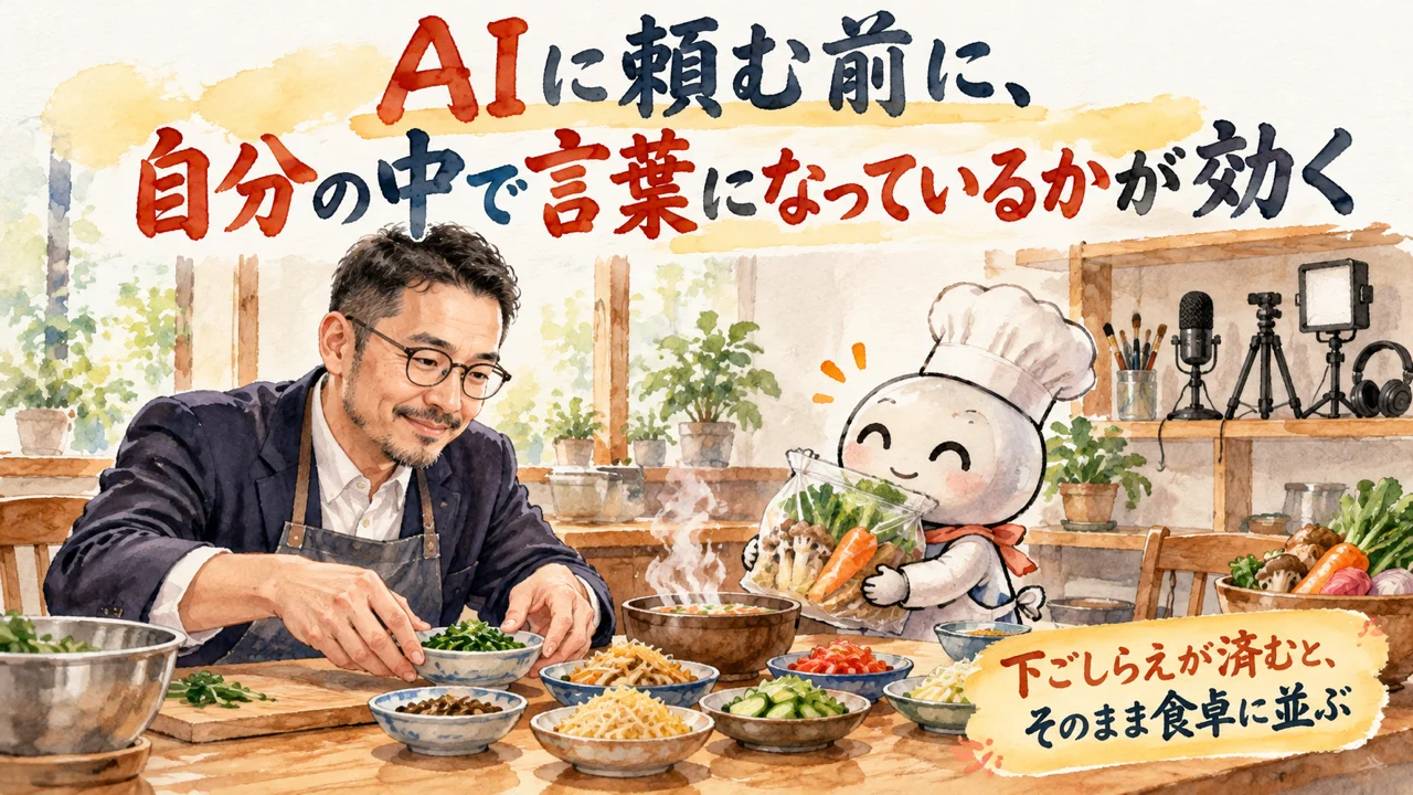 言葉になった素材を持ち寄って食卓に並べるひろくんコラム図解
