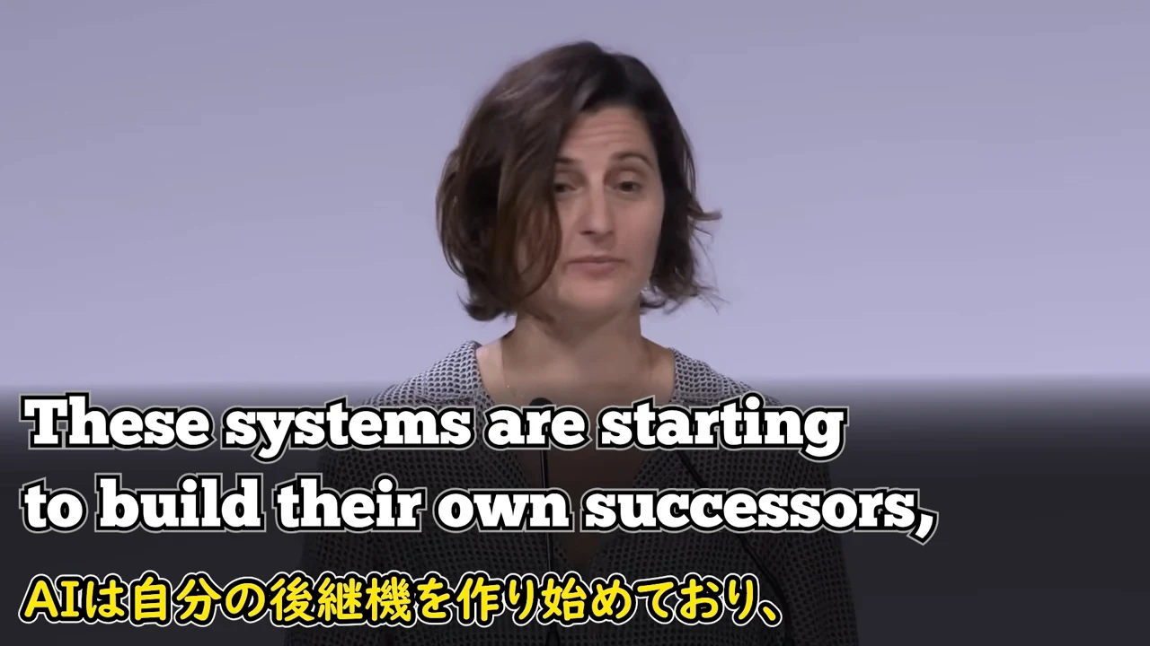 動画キャプチャ: AIが自分の後継機を作り始めていると語る場面（2:41頃）