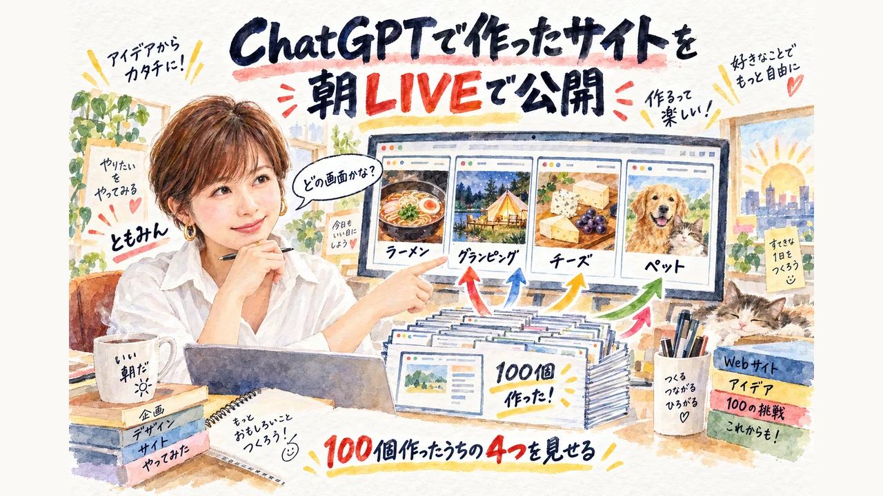 ChatGPT Webサイト作成の実例を朝LIVEで公開 100個作ったうちの4つを見せる
