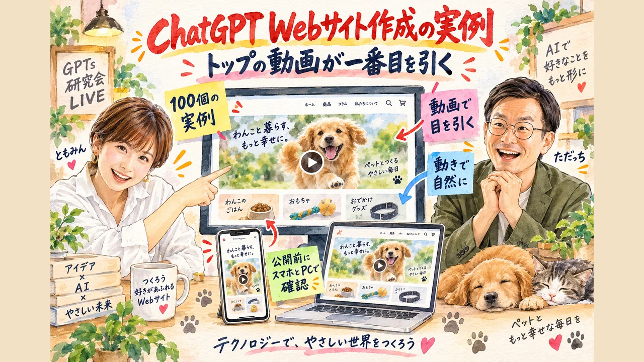 ChatGPTでWebサイトを作る実例、トップの動画が一番目を引くの図解