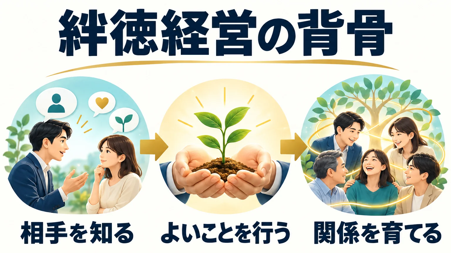 絆徳経営の背骨。相手を知る、よいことを行う、関係を育てる