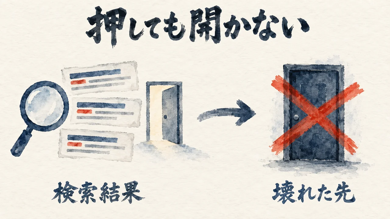 検索結果は出るのに、押した先の扉が閉じている。押しても開かないObQAの図解