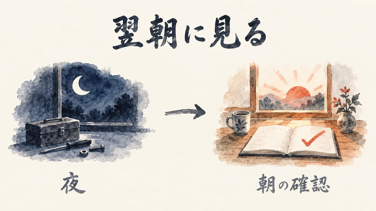 夜に直した道具箱と、翌朝の窓辺で開いた帳面にチェックが付く図解