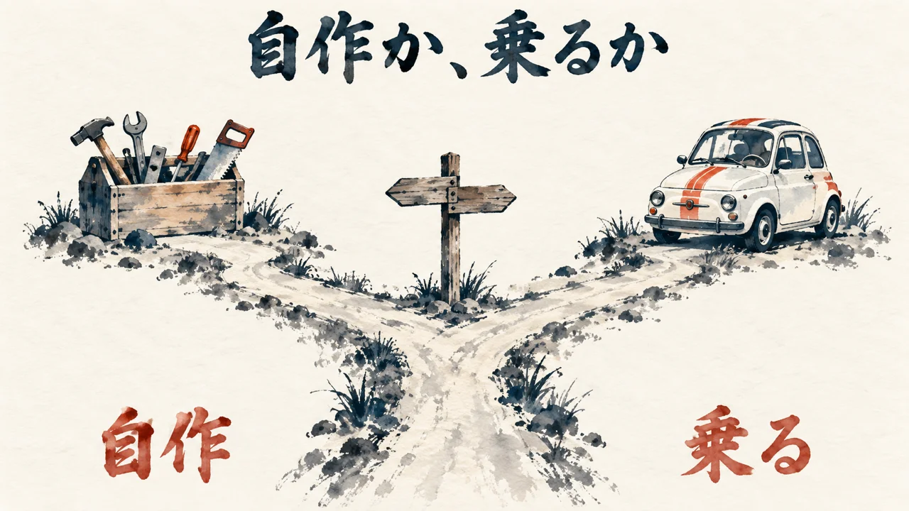 道が自作と乗るに分かれる分岐の図解