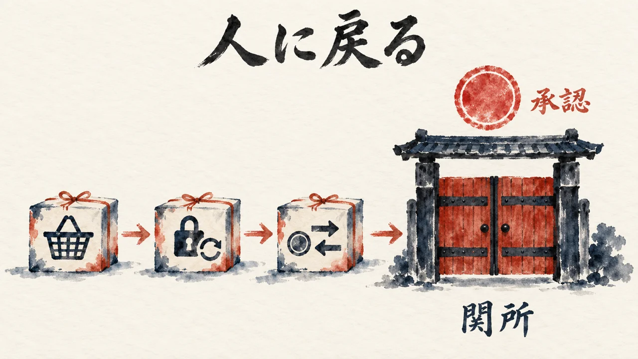 荷物が人の承認の関所で止まる図解