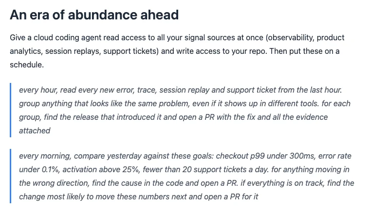 元記事キャプチャ: An era of abundance ahead の節と、毎時・毎朝の指示の例