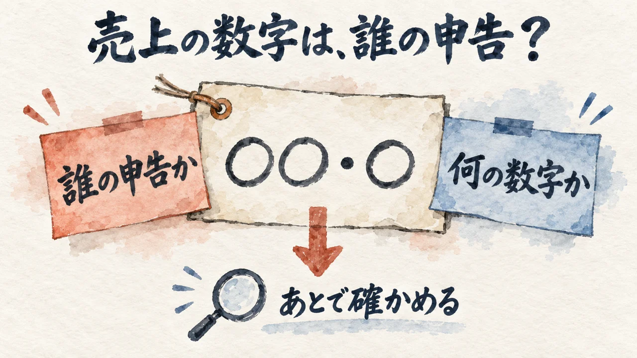 売上の数字には、誰の申告か・何の数字かの付箋を先に付けて読む