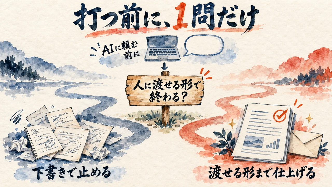 AIに頼む前に1回止まり、下書きで止めるか渡せる形まで仕上げるかを問う分かれ道