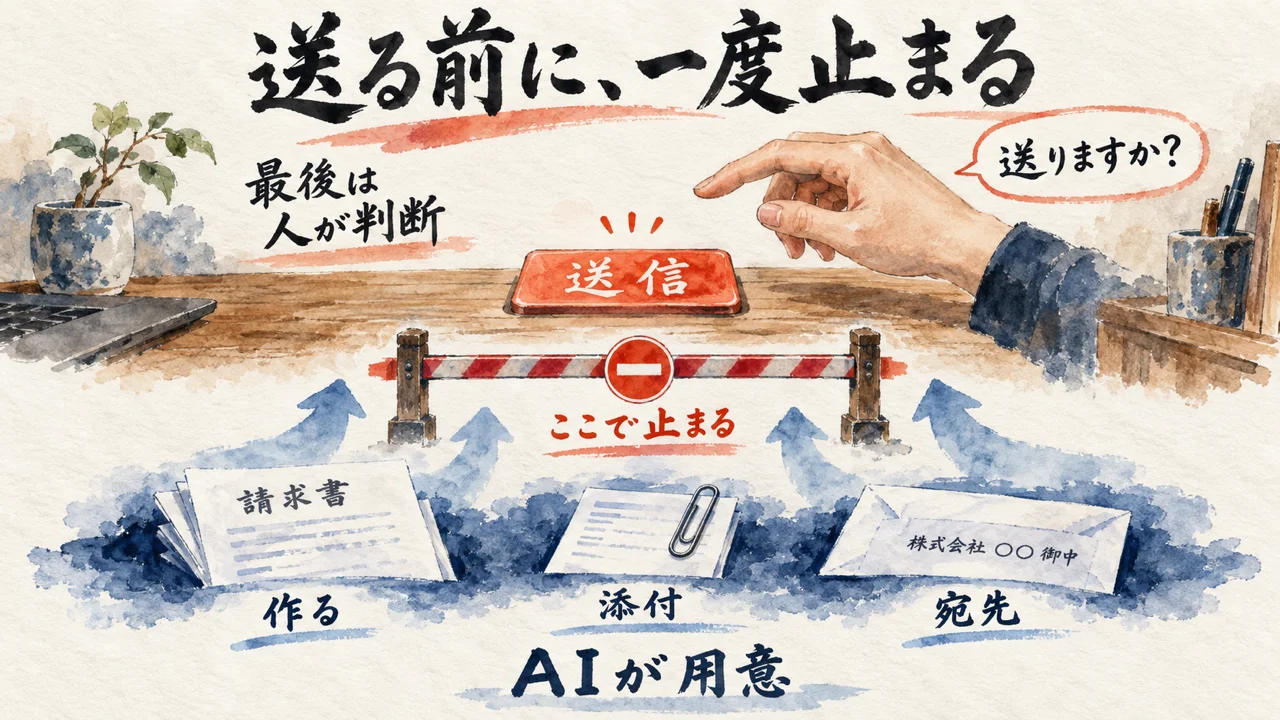 AIが作って添付するところまで用意しても、送る判断は最後に人が持つ