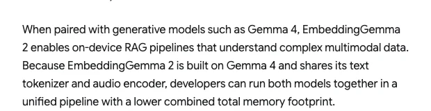 公式ブログのキャプチャ: Gemma 4と組み合わせると、手元で動くRAGの仕組みを作れる