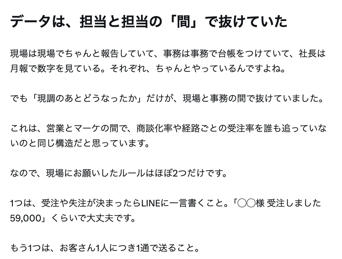 元記事キャプチャ: データは担当と担当の間で抜けていたという章