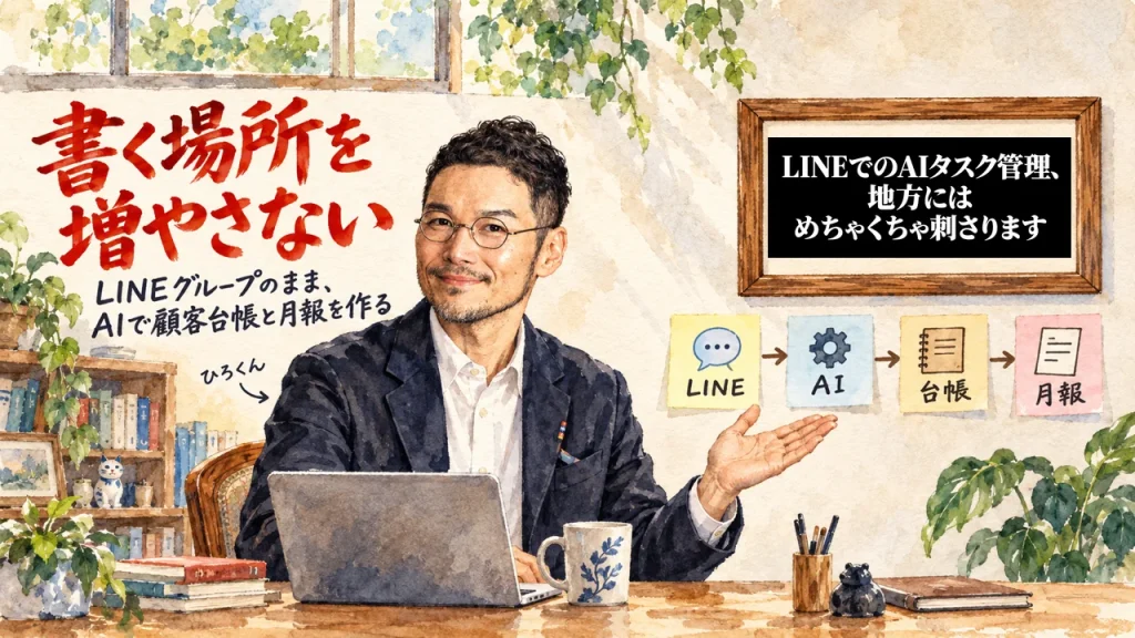 書く場所を増やさない。LINEグループのまま、AIで顧客台帳と月報を作る（アイキャッチ）