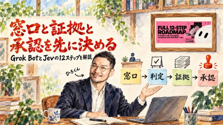 窓口と証拠と承認を先に決める。Grok BotとJevの12ステップを解説（アイキャッチ）