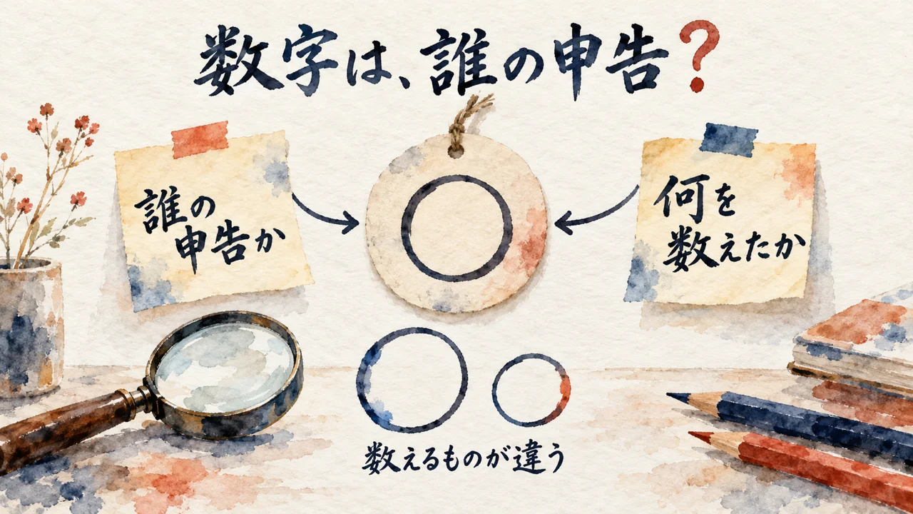 ぷくろーさんの数字には、誰の申告か・何を数えた数字かの付箋を付けて読む図