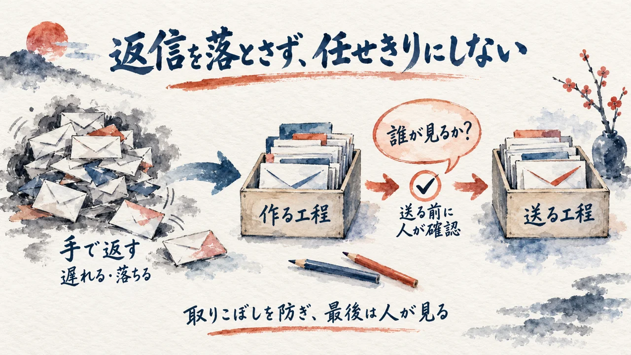 返信を落とさない自動化を、手で返していた自分の経験に重ねて読む図
