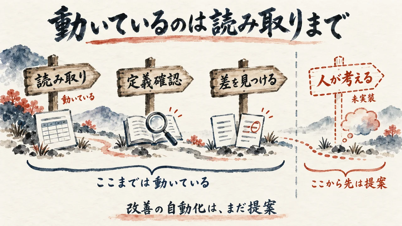 読み取りまでは動いていて、人が考える部分から先は未実装の提案という道しるべの図解