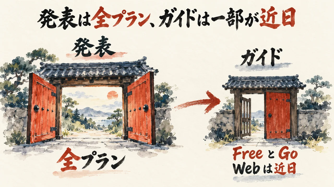 発表は全員が入る大きな門、ガイドは一部のWebが近日で閉じた小さな門という対比の図解
