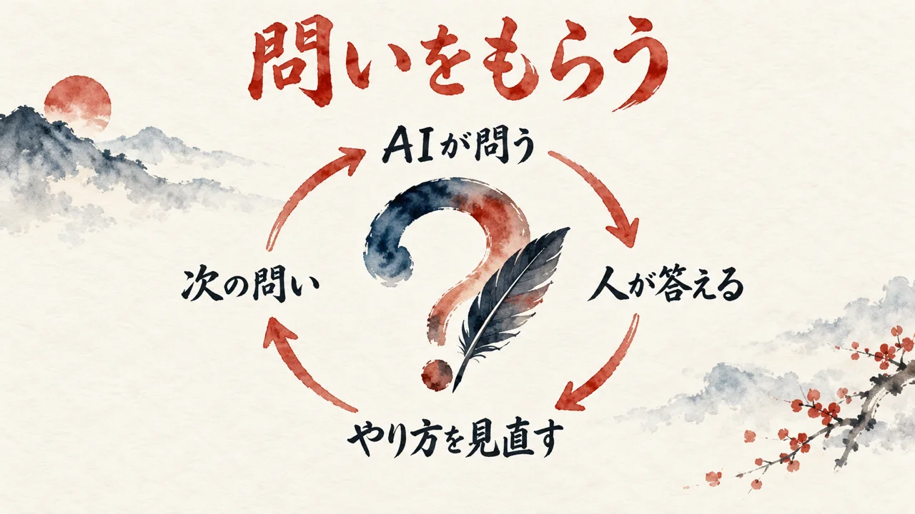 AIが問い、人が答え、やり方を見直す循環の図解
