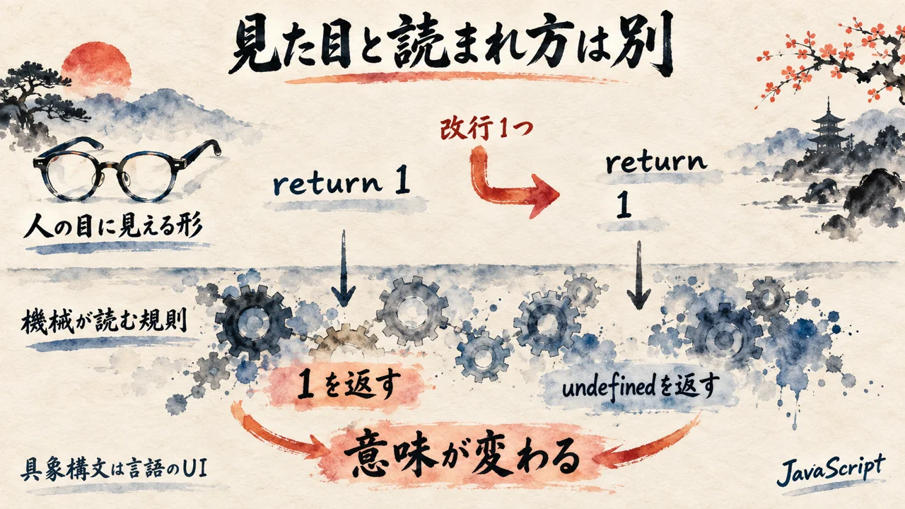 人の目に見える形と機械が読む規則が別にあることの図解
