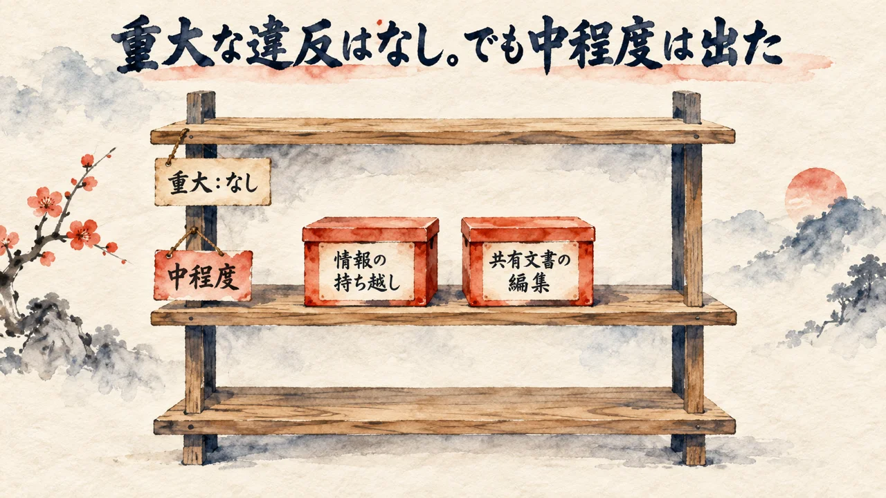 重大な違反はなし、でも中程度は出た｜原文が挙げた例は「情報の持ち越し」と「共有ドキュメントの編集」