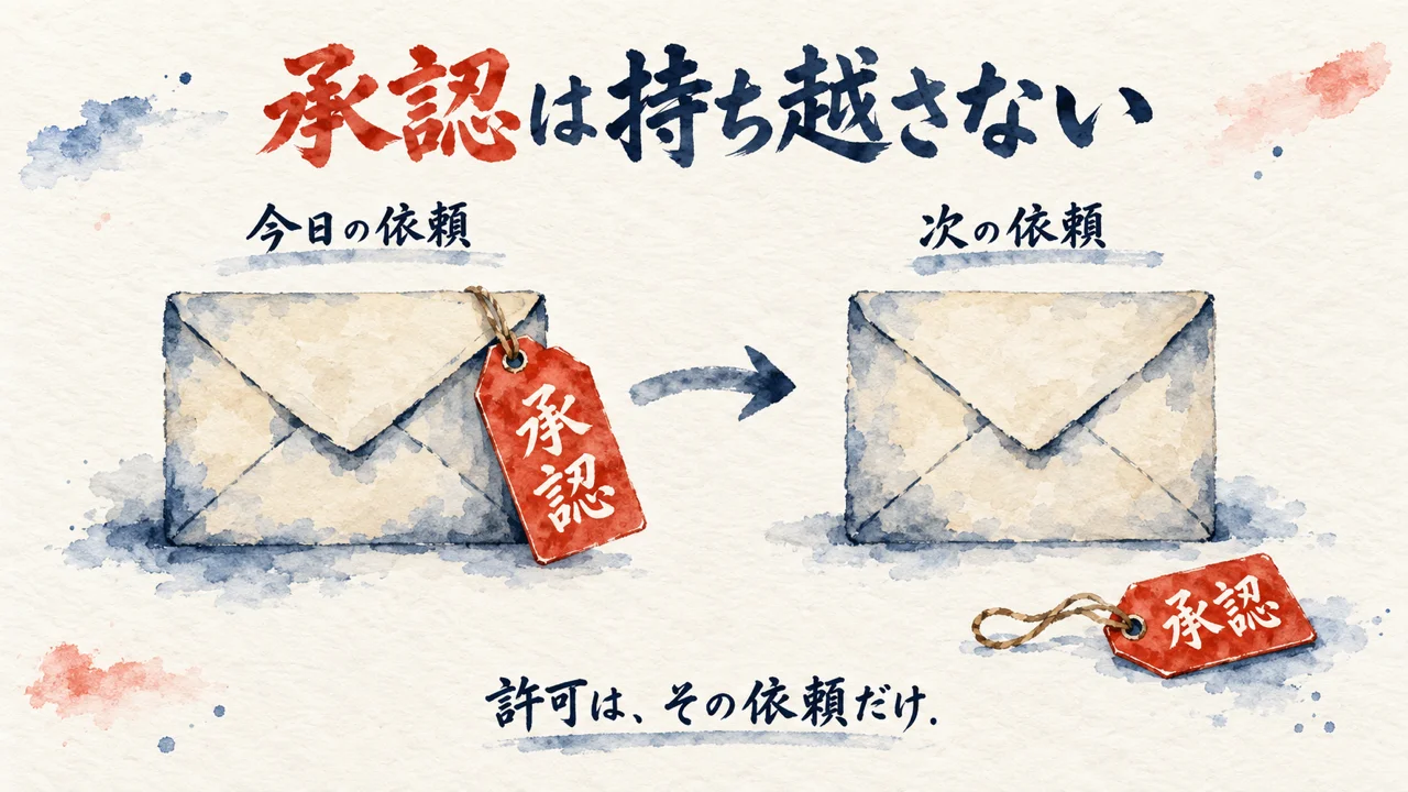 1回の承認は、持ち越されない｜公式は、許可を「その作業の指示」に結びつけていた