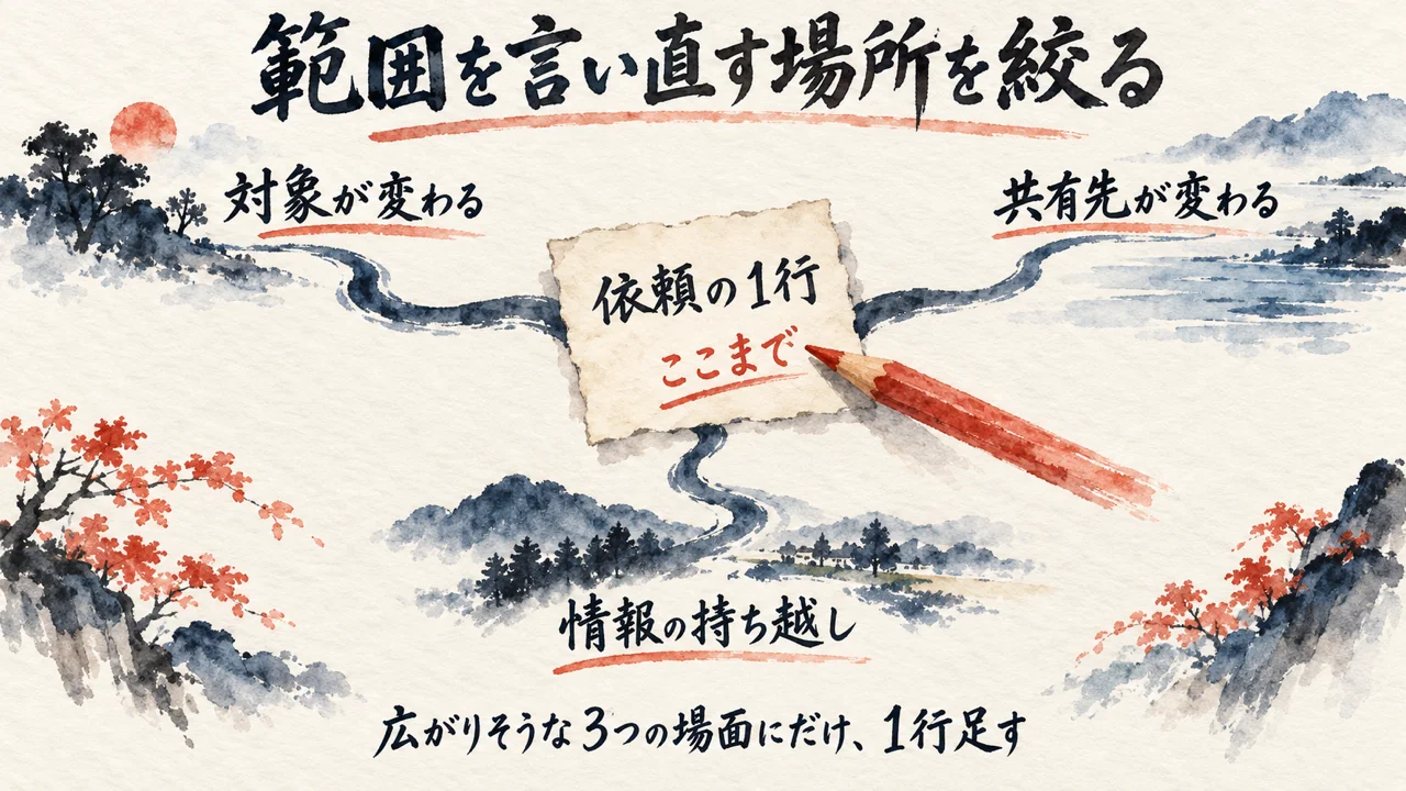 範囲を言い直す場所を絞る｜広がりそうな所にだけ、1行足す（提案・未試行）