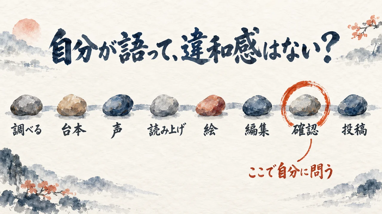 「これで作成から投稿まで完全自動化可能。」8工程のうち、自分が語って違和感がないかを問う1か所