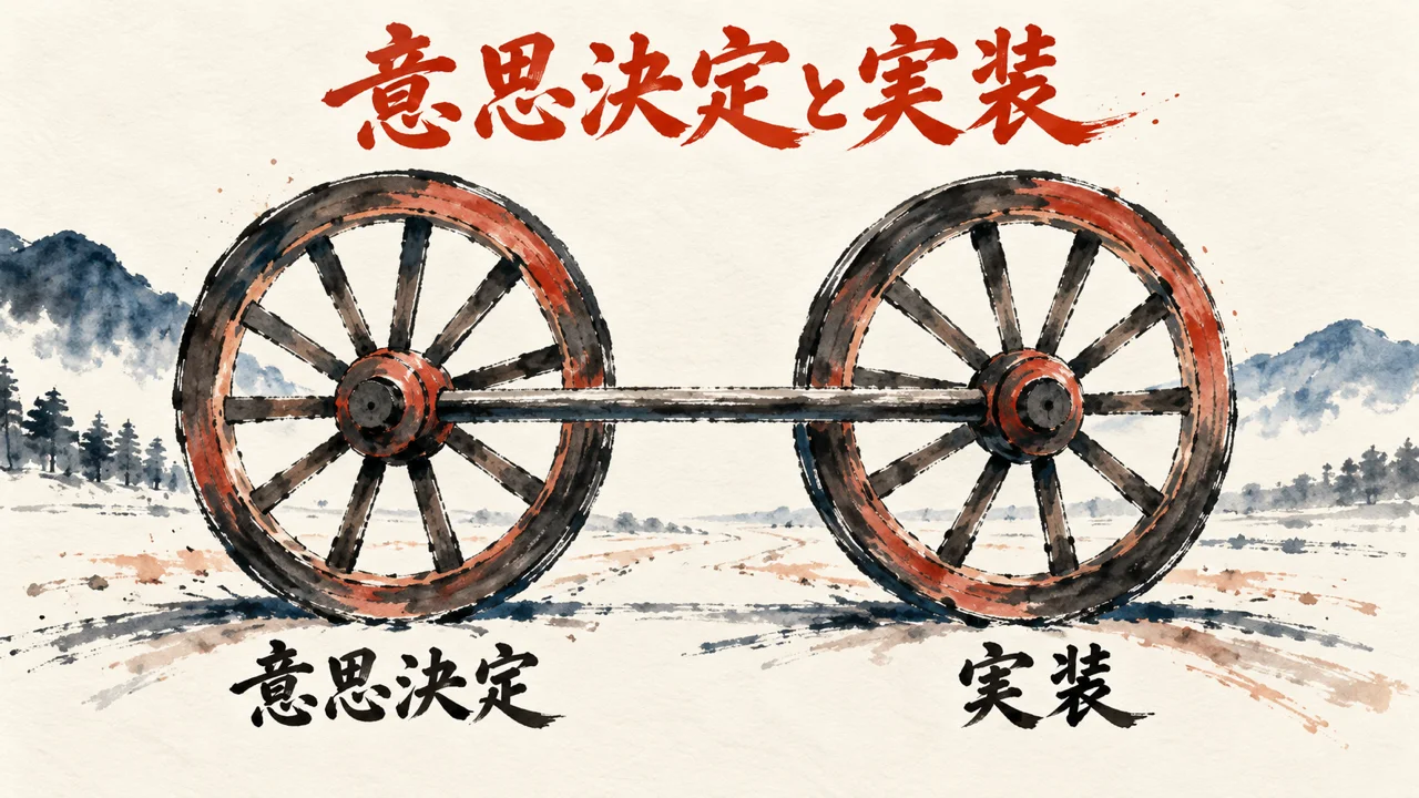AI時代の仕事を意思決定と実装の2つで示す図解