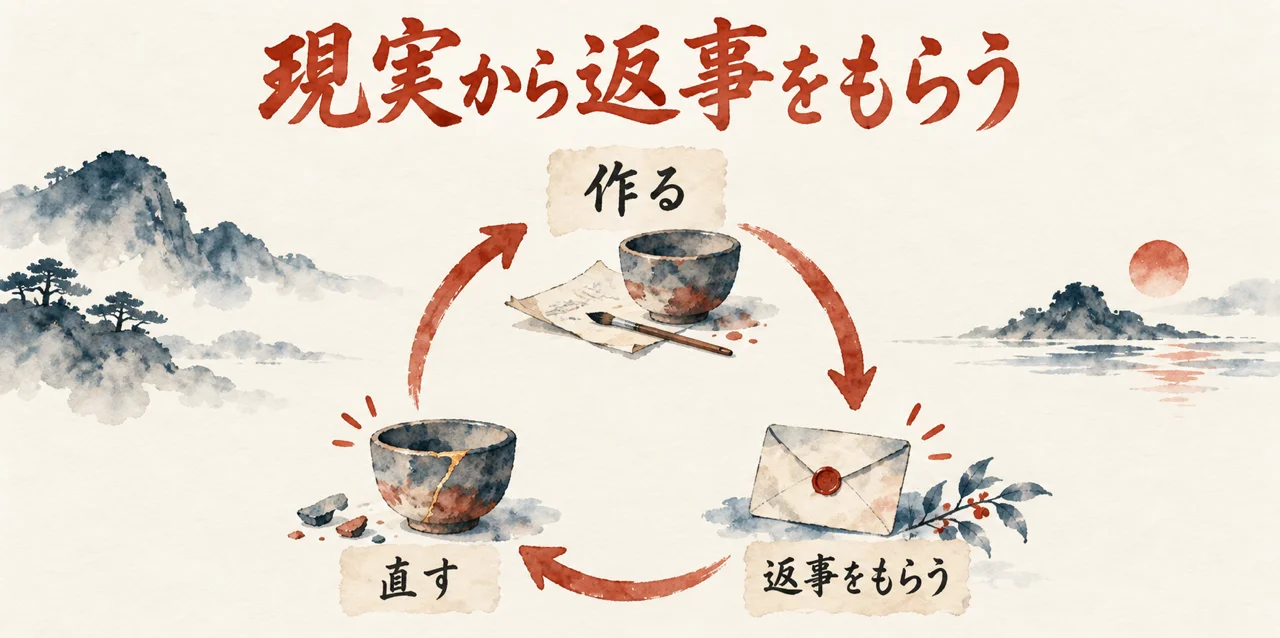 現実で動かし、返事をもらい、直す一周を示す図解