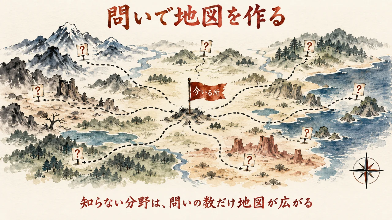 AIに問いを出してもらい、知らない分野の地図を作る図解